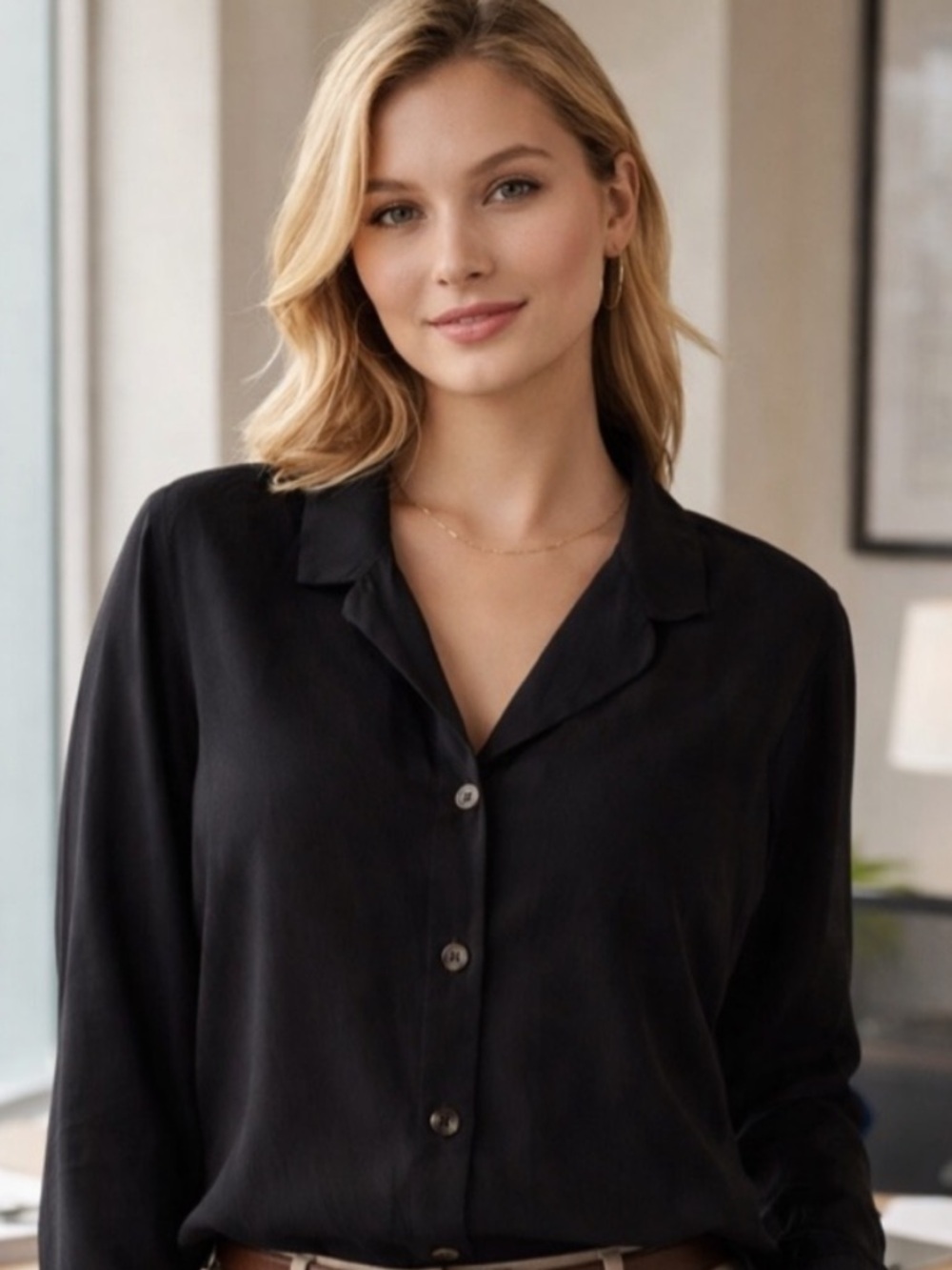 ThirdLove 100% Silk Black Button Front Blouse Size Medium 25294